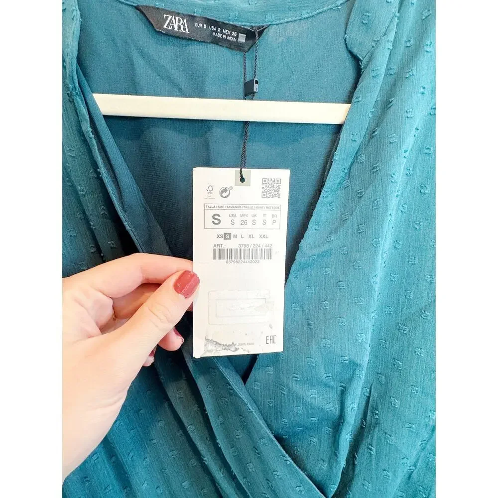 NWT Zara Swiss Dot Teal Dress Size S - Picture 4 of 10